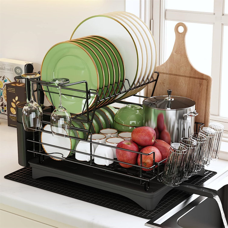 Large Dish Drying Rack with Drainboard Set, Extendable Dish Rack