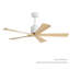 Ventilateur de plafond blanc mat 52 pouces (sans lumière) avec pales en bois massif naturel - Moteur à courant continu réversible pour chambre à coucher et salon