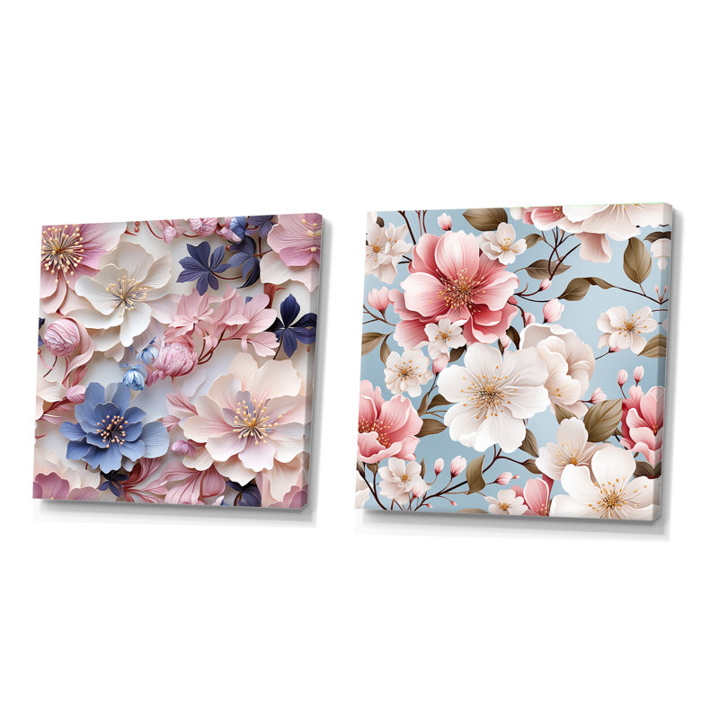 Lecompte - Ensemble de 2 collages floraux carrés, H 16 po x l 33 po, Toile tendue