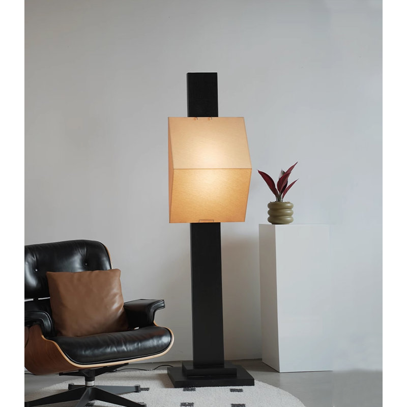 Geometric Square Shade Wood Floor Light Fixture