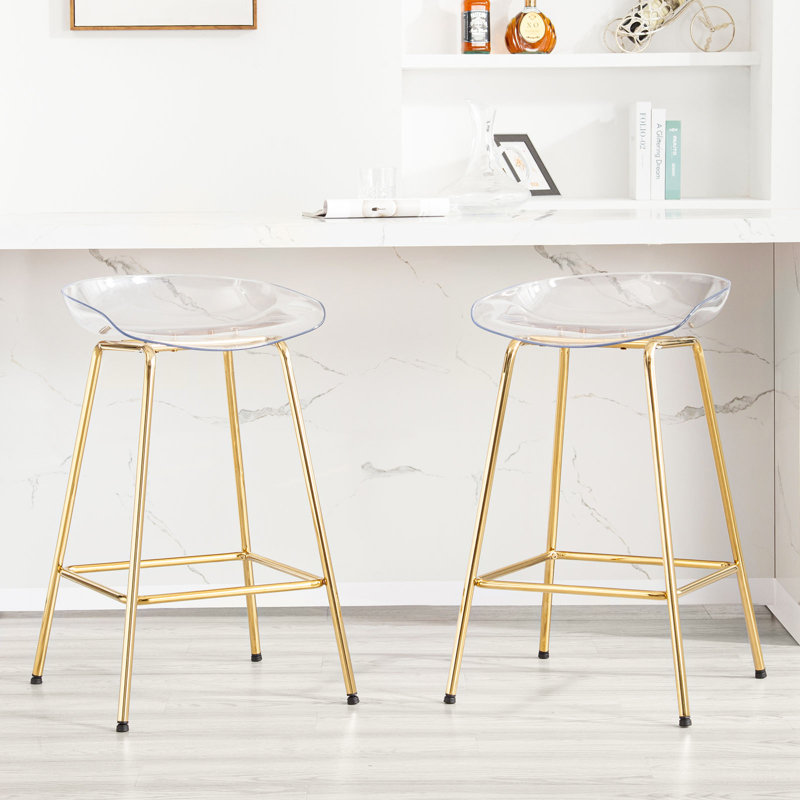 26" Counter Stool With Metal Frame, Gold