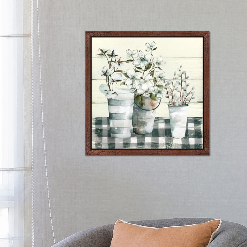 Spring Gingham I by Carol Robinson - Floater Frame Painting on Canvas, 45.72 cm H x 45.72 cm W, Brown