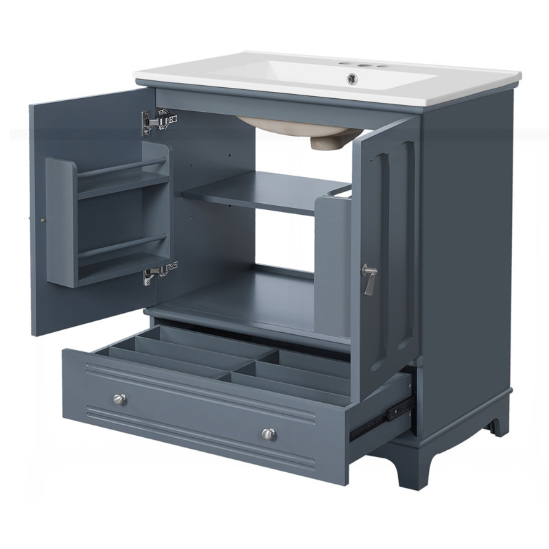 Meuble-lavabo 30 po avec lavabo en céramique, Bleu