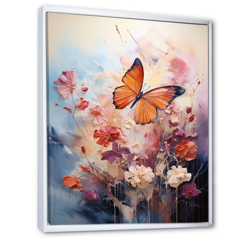 «Butterfly Whimsical Flight Bouquet», reproduction d'art mural papillon, Cadre flottant blanc, H 44 po x l 34 po x P 1,5 po