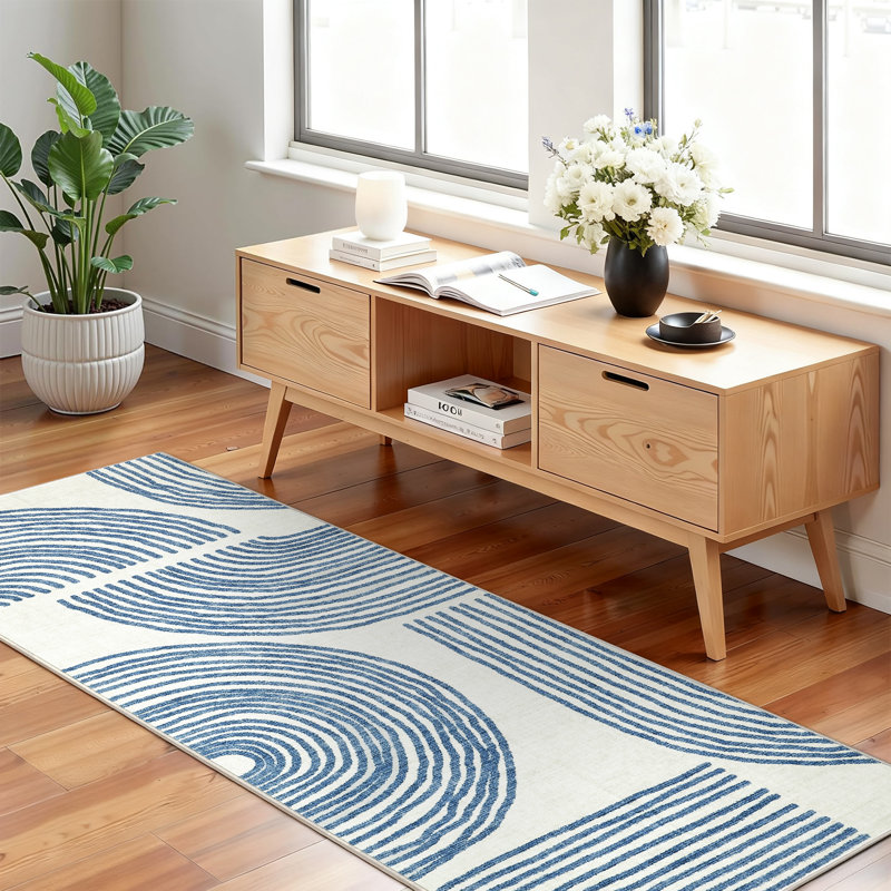Machine Washable Rug with Non Slip TPR Backing Soft Non Shedding Floor Covering, Low Pile Thin Foldable Printed Mat for Living Room Bedroom