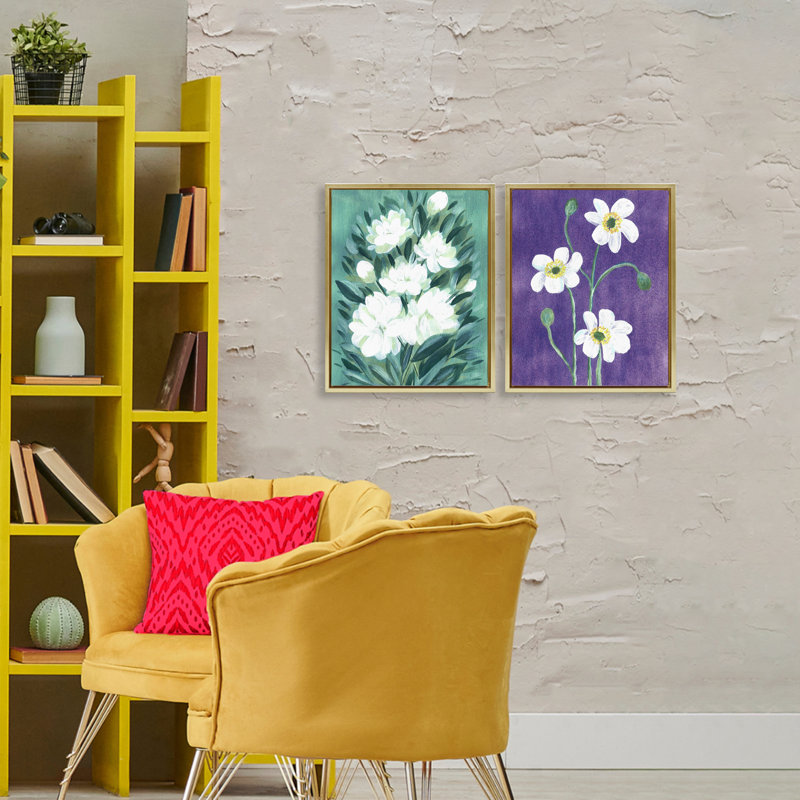 Ensemble de cadres flottants 2 pièces Painterly Jasmine & Poppies, design par Camila Juncos, H 21 po x l 17 po