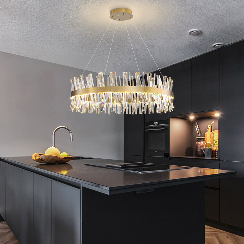 Lustre en cristal Glam, H 78 po x l 20 po x P 20 po, Doré