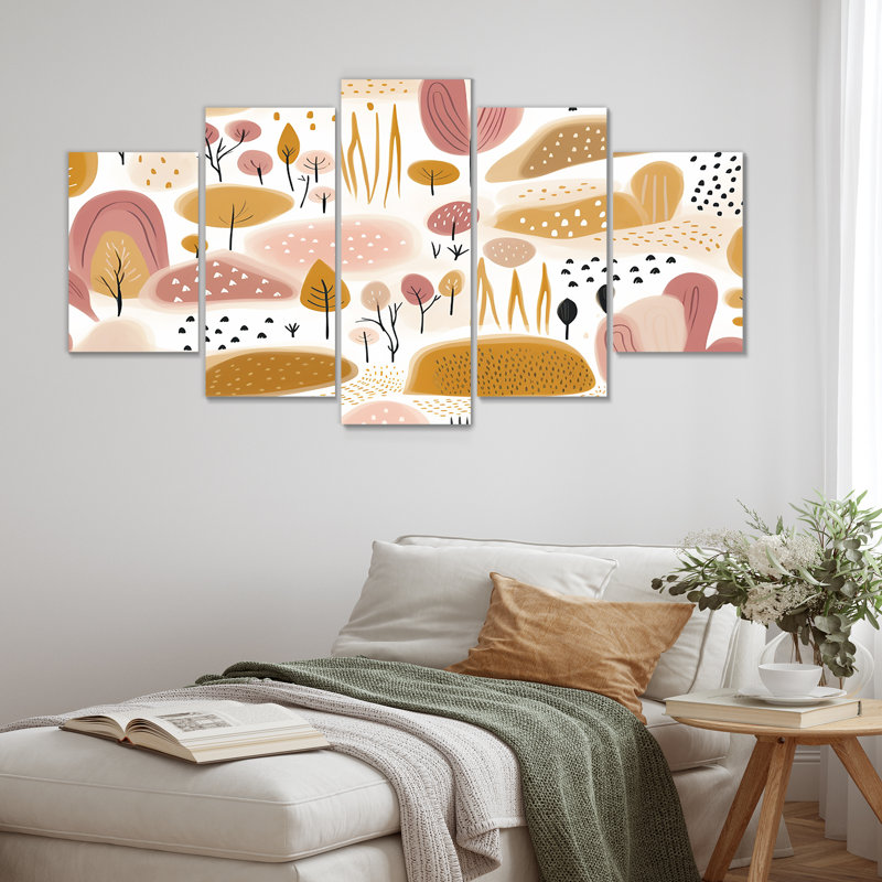«Endearing Trees And Hills - Botanicals», art mural sur toile 5 pièces, H 32 po x l 60 po