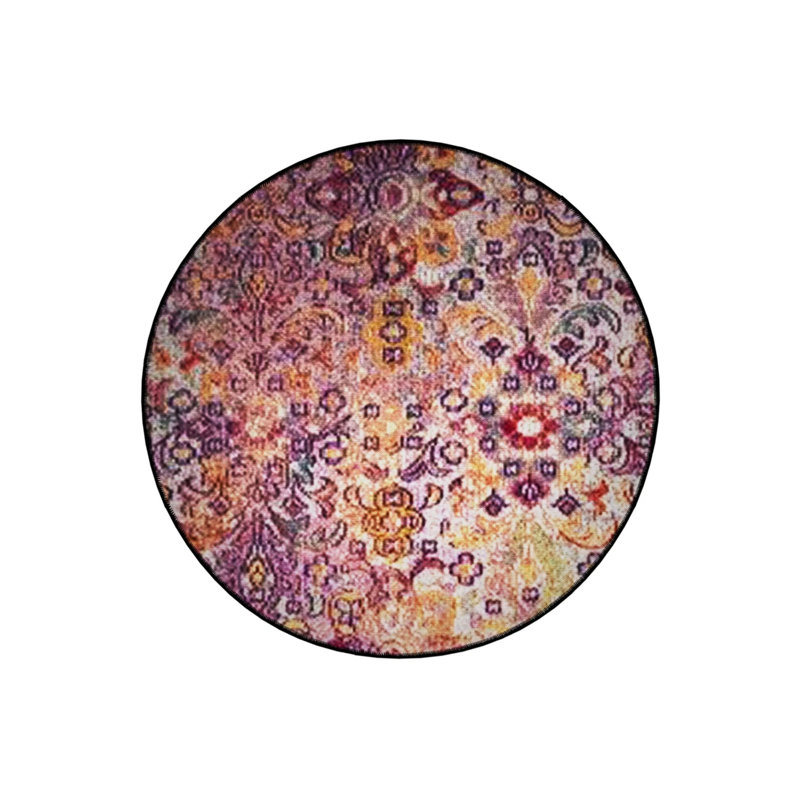 Multicolored Ethnic Motif Patterned Round Woven Base Vintage Decorative Carpet, Round 2'8"
