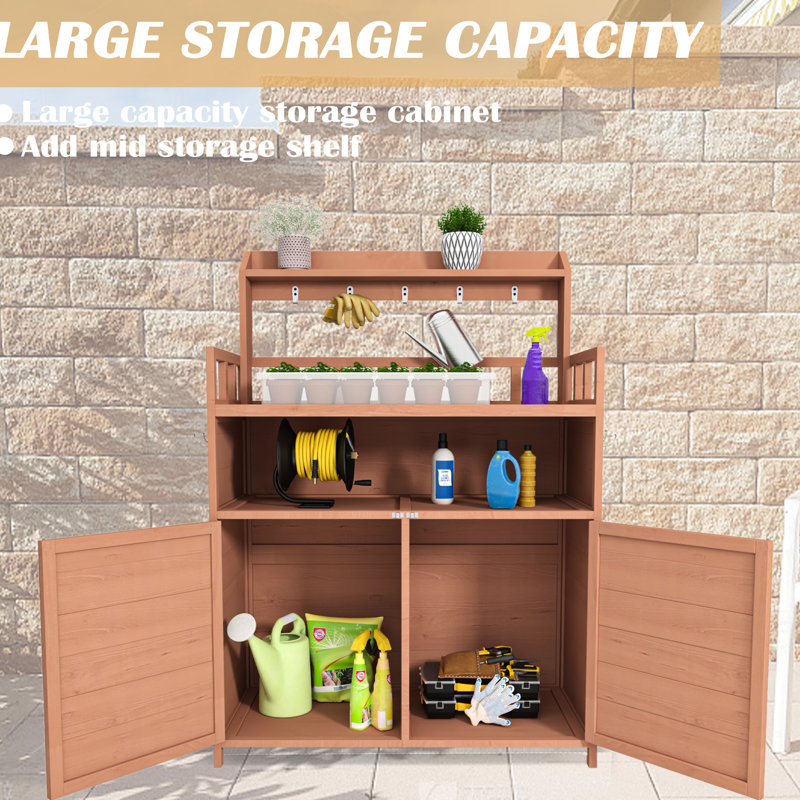 Potting Bench For Garden With Spacious Storage Cabinet Workbench Function And Shelf