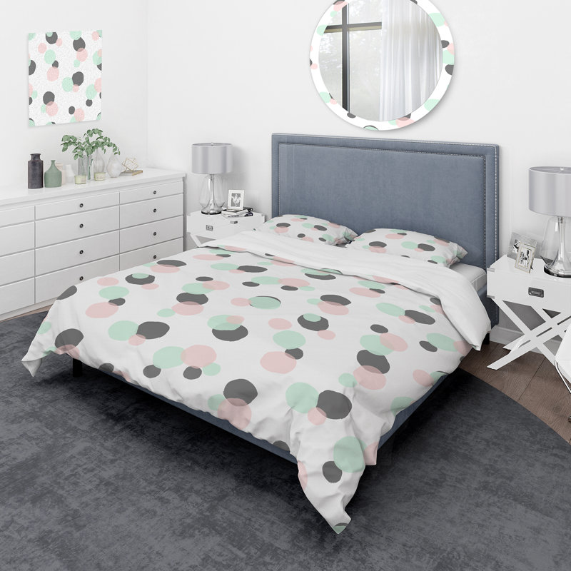 Raeley Circles - Ensemble de housse de couette moderne - Microfibre de polyester, Gris / rose