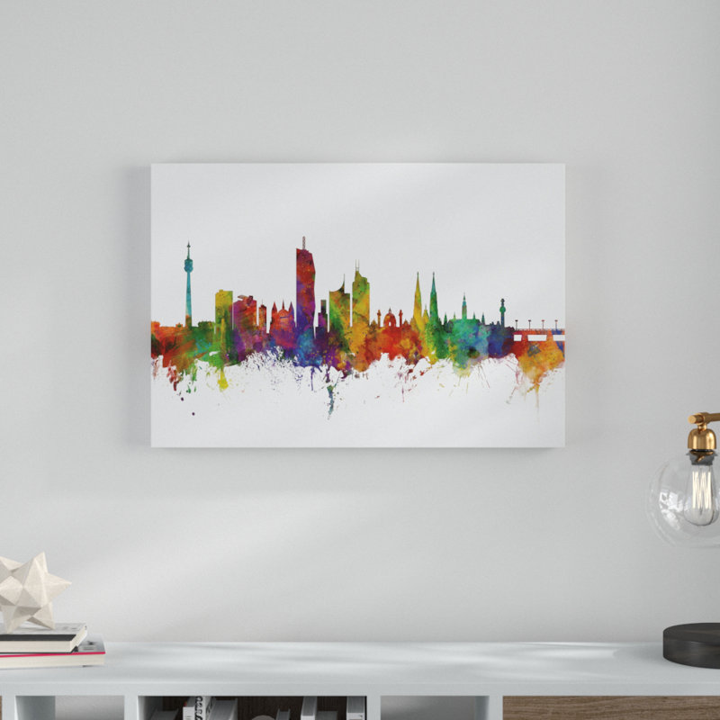 «Vienna Autriche Skyline», impression sur toile, H 12 po x l 19 po x P 2 po, Blanc