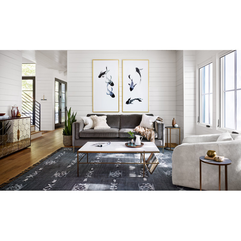 Emery Genuine Leather 84" Square Arm Sofa, Gray Polyester Blend