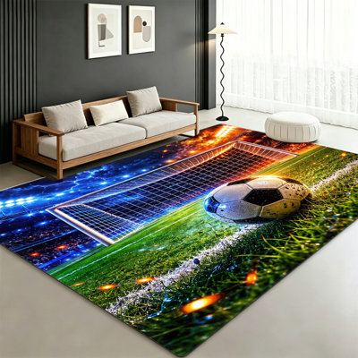 Soccer Field Area Rug, Football Goal Area Mat, Realistic Stadium Design Floor Carpet, Home Decor for Living Room, Bedroom, Playroom and Game, World Cup Soccer Decor