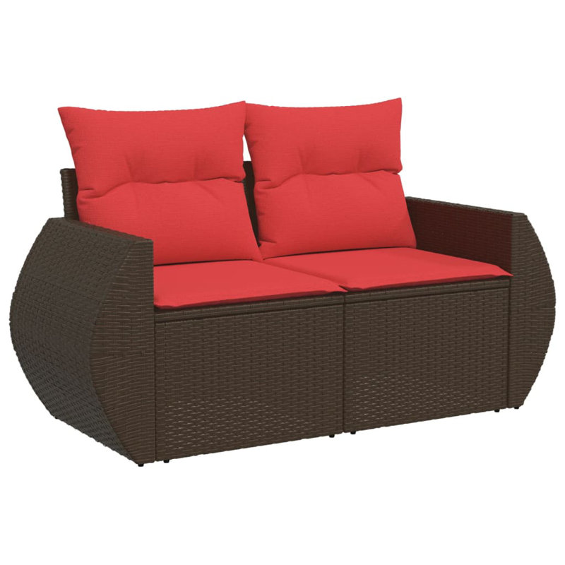 Ensemble de canapé de patio 8 pièces avec coussins en rotin de polyester, Coussin rouge / cadre brun