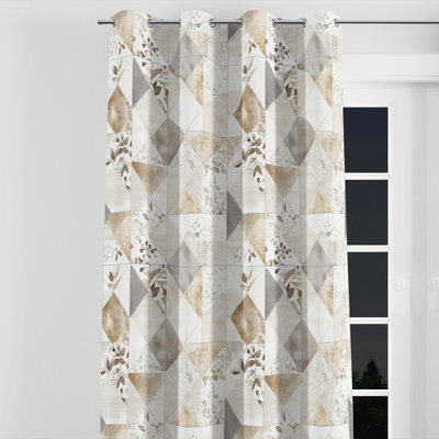 Country Farmhouse Room Darkening Curtains - Patchwork Neutral Mix Quilt Grommet Curtain - 1 Panel