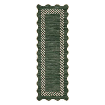 Scalloped 2x6 Kitchen Rugs Washable Easy Jute Rug for Hallway Geometric Outdoor Patio Rugs Minimalist Easy Jute Rug Runners for Bedroom Porch Green