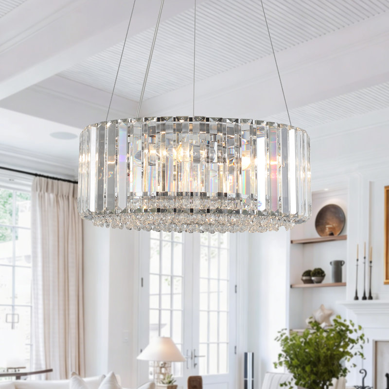 Luccas 5 - Light Modern Dimmable Drum Crystal Chandelier, Industrial Ceiling Light Fixture for Kitchen Dining Room, Chrome