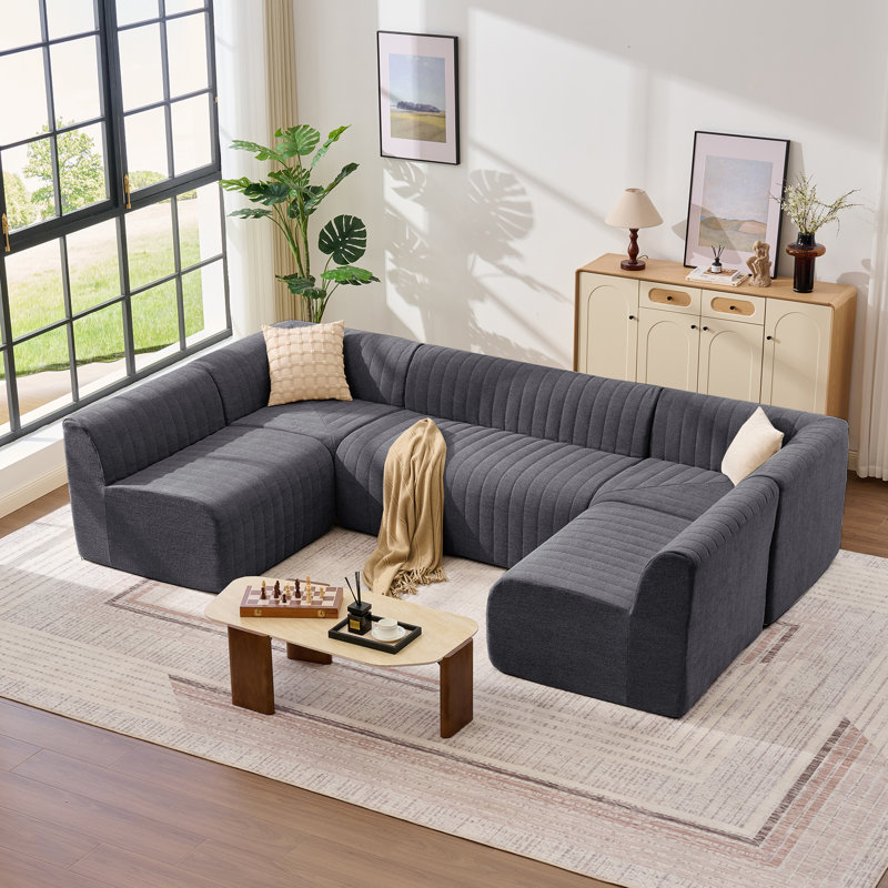 121.8" Upholstered Sectional Modern Chenille Modular Compression Banquette Sofa Dining Booth, 28.8" H x 121.8" W x 106.2" D