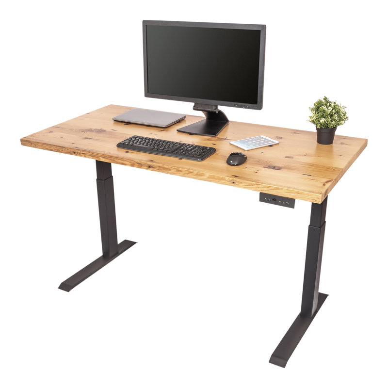 Bureau debout à hauteur ajustable électrique, Naturel / gris anthracite, H 26 po x l 59 po x P 29,5 po