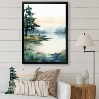 «Misty Lake Serenity Vintage Watercolor I», reproduction sur toile