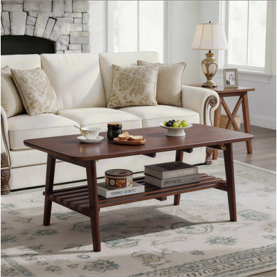 Table basse en bois avec tablette de rangement, table de bout rectangulaire Mid-Century pour le salon