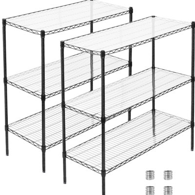 Étagère à 3 niveaux en métal de 2, capacité 1050 lb, tablette réglable robuste avec doublures, extensible à 6 niveaux, L 48 po x P 18 po H 96 po, support de rangement noir