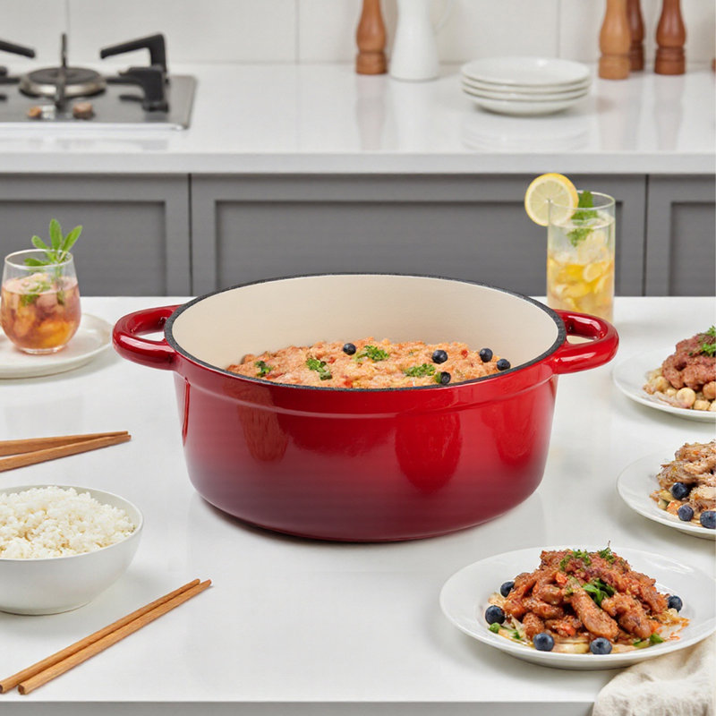 Living And Home Cast Iron Round Dutch Oven, 5 litres, Red