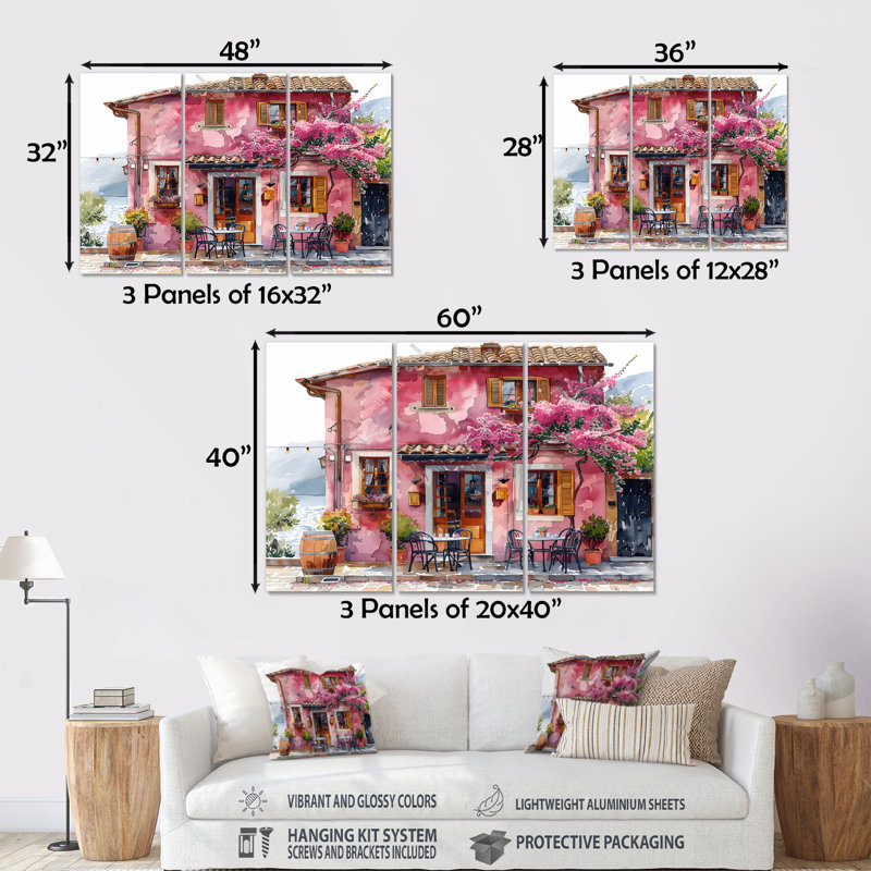 Ensemble de reproduction d'art mural rose et vert, H 28 po x l 36 po x P 1 po, Métal métal