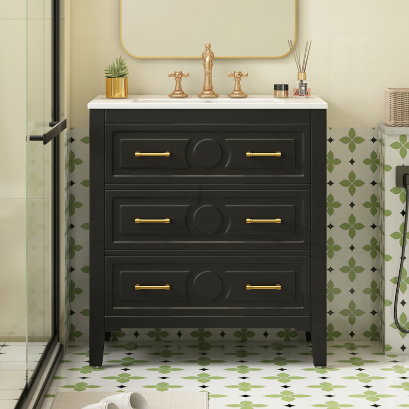Meuble-lavabo 30 po avec lavabo en céramique, Noir