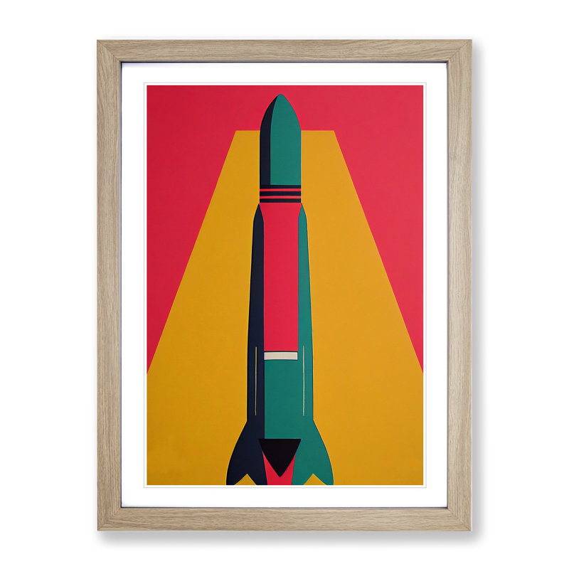 Artistic Spaceship Rocket No.5 - Wall Art, 34cm H x 25cm W, Oak Framed