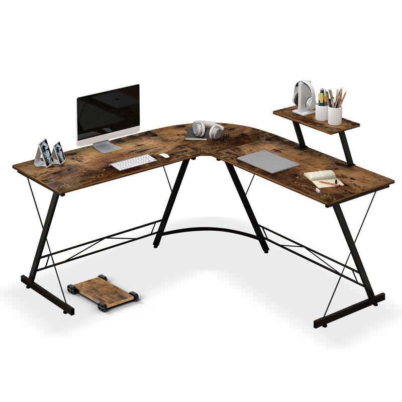 Bureau en forme de L - Bureau d'angle Comupter de 50,8 po - Bureau à domicile avec tablette pour moniteur et support pour unité centrale - Table d'écriture Modern Gaming Study