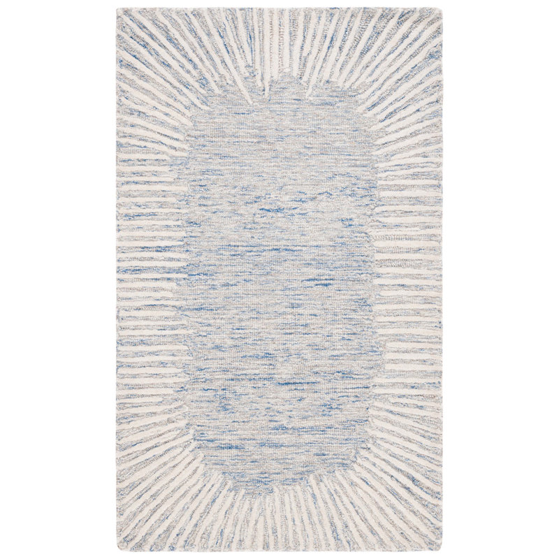 Antonitte Hand Tufted Wool/Cotton Abstract Rug in Blue/Ivory, Rectangle 3' x 5'