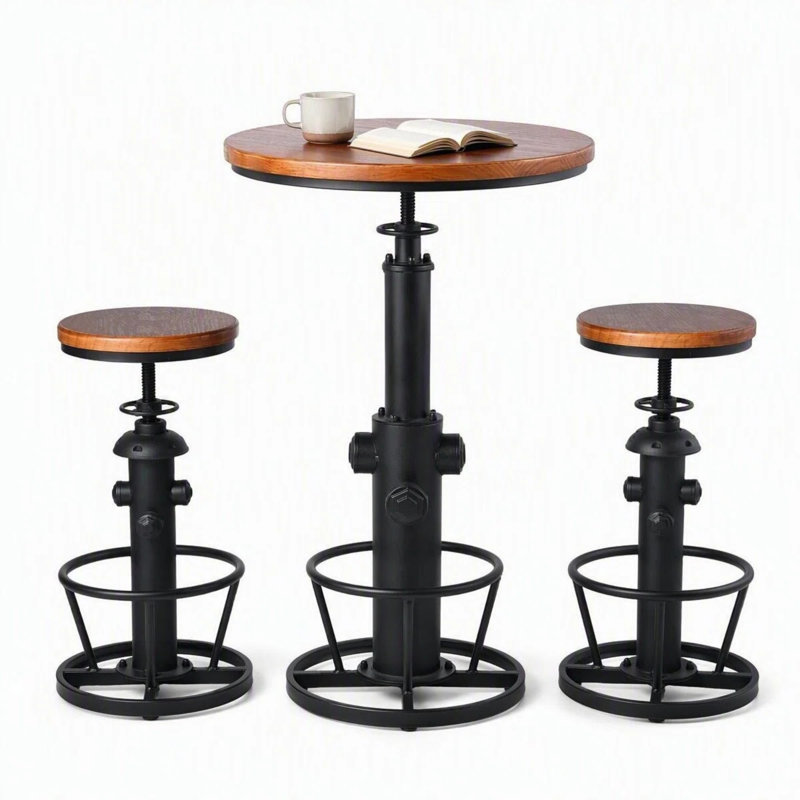 Jermeshia 2 - Person Pine Pedestal Dining Set, Black, Black/Brown