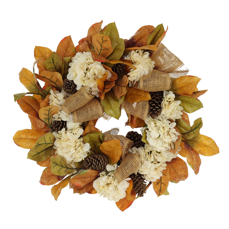 27" Fall Wreath with Hydrangeas and Pinecones