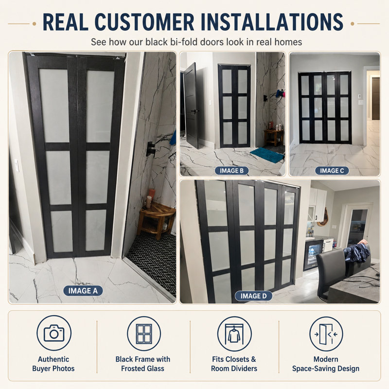 Porte pliante en bois manufacturé massif à deux portes de 24 po x 80 po avec trousse de quincaillerie d'installation (porte de garde-robe) noire