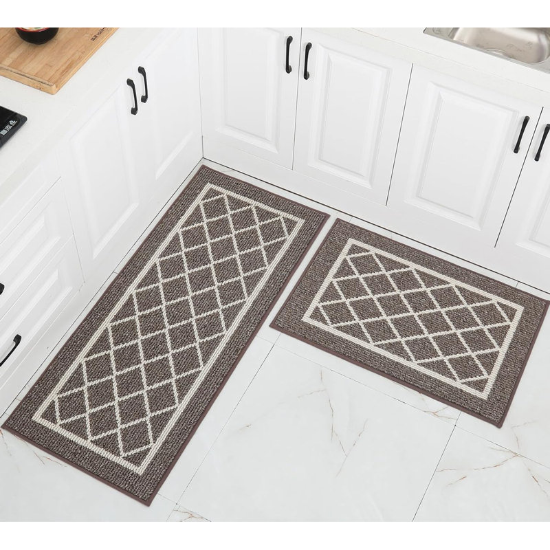2 Pieces Non Slip Kitchen Mats for Floor,Kitchen Rugs with TPR Backing,50X76cm+50X122cm,Brown, Brown
