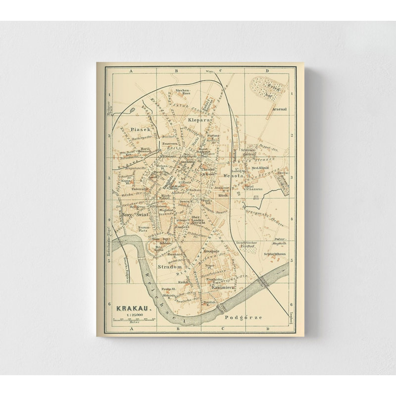 Europe, Cracovie, Pologne - Baedeker, 1896, art mural carte de la Pologne, vieille carte de l'Europe, décoration de bureau européen, grande affiche de la Pologne