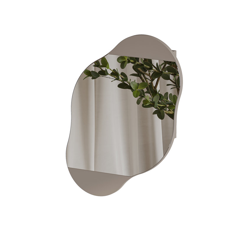 Burko Wavy Wall Mirror with Hidden Storage Shelves, Light Mocha