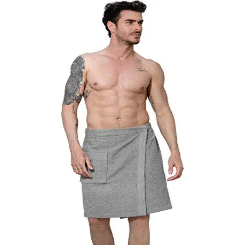Enveloppement pour serviette de bain pour homme 100% coton turc avec fermeture réglable, S, M, Gris