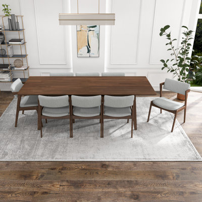Ensemble de salle à manger 9 pièces Gewel Mid-Century avec 8 chaises en tissu gris foncé
