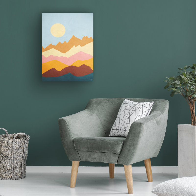 Art sur toile, ligne bolognaise et brosse Richly Mountains Moon, H 18 po x l 24 po