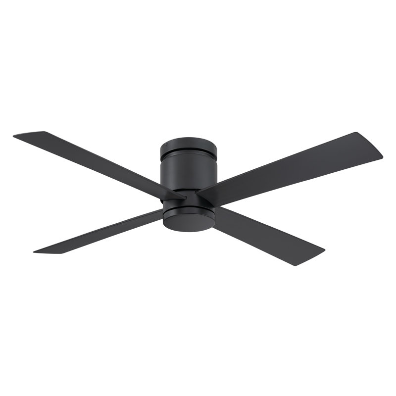 Kwartet 52 inch Indoor/Outdoor Flush Mount Ceiling Fan with LED CCT Select Light Kit and Remote Control - Black with Black blades