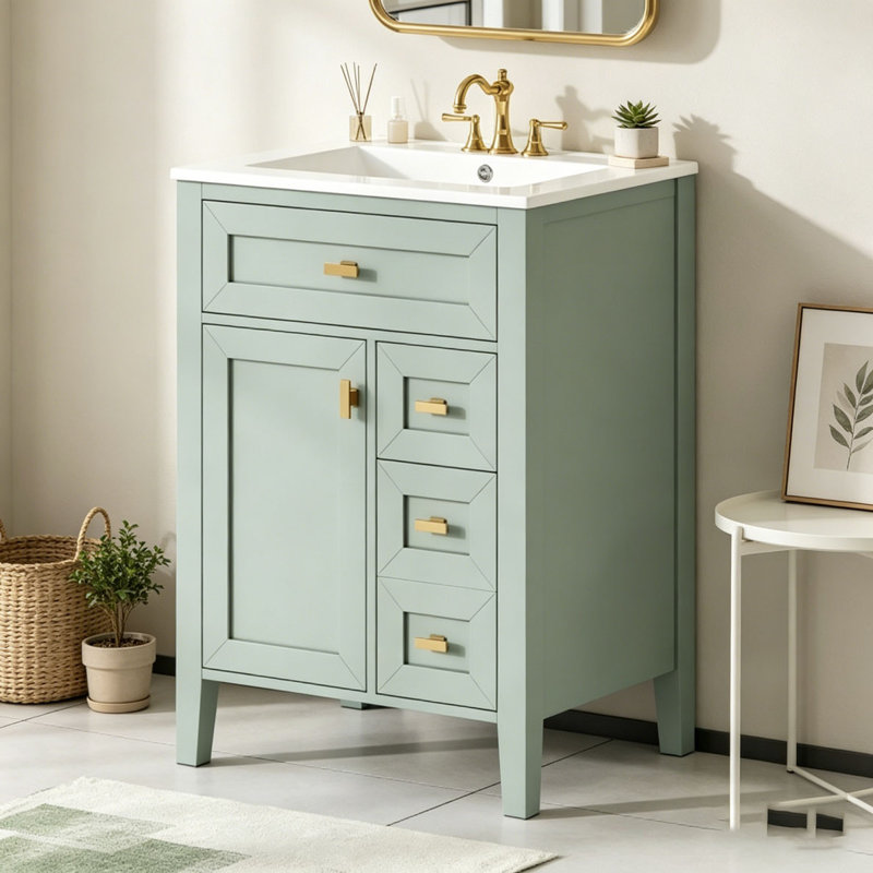 Meuble-lavabo 24 po avec lavabo, Vert clair