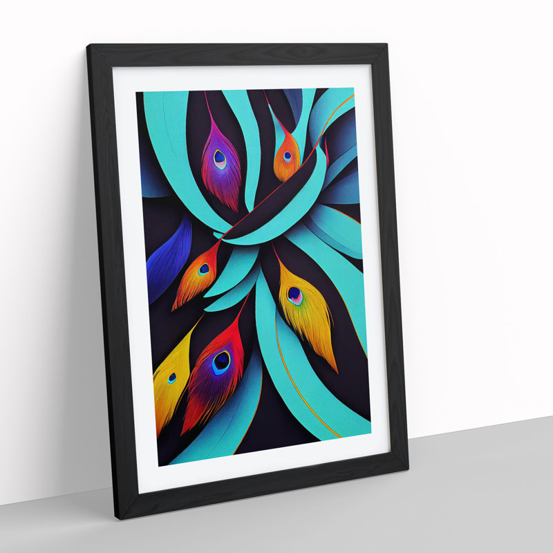 Peacock Feathers No.1 Abstract 1 Piece Single Picture Frame Wall Art, 34cm H x 25cm W x 2cm D, Black Framed