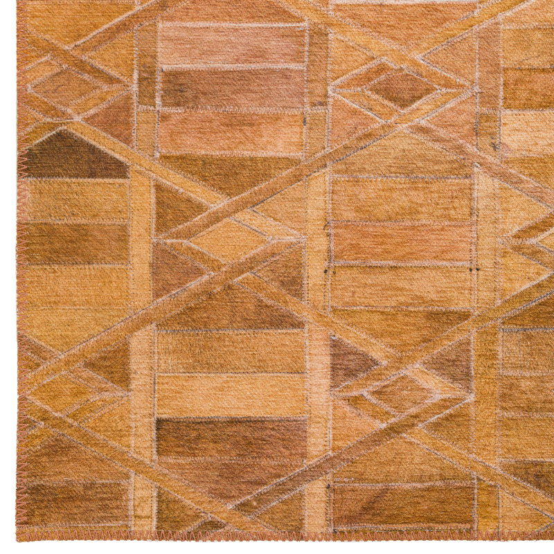 Tapis décoratif en similicuir brun à motif mosaïque 1 pi 8 po x 2 pi 6 po, Rond 8 pi
