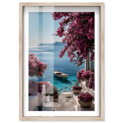 Bougainvillea Bliss Shadowbox Print, photographie de voyage par Notoriart, cadre blond, 31 x 46