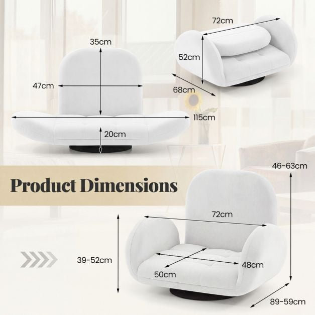 Upholstered Suede Swivel Armchair, White