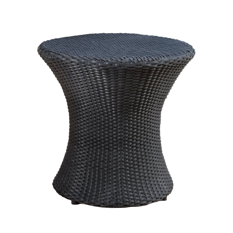 Table d'appoint Loco, forme de sablier, ronde, 20 po, rotin noir, Noir