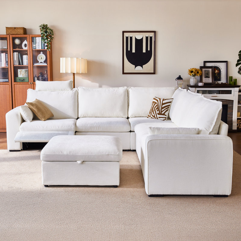 6 Seater Chenille Oversized Modular Sectional Sofa With Power Recliner Plush Cloud Couch With Headrest Convertible Deep L-shaped With Corner And Storage Ottoman